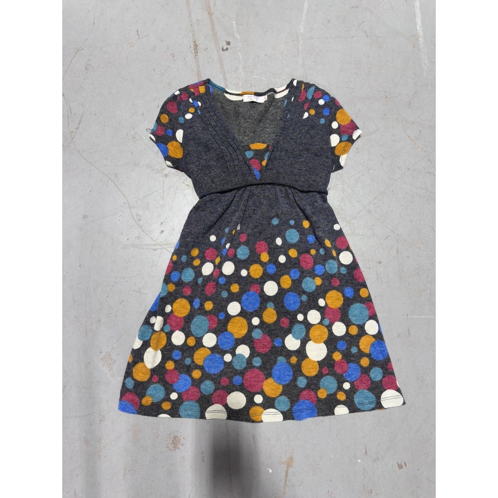 Funky People Multi Color Polka Dot V-Neck Empire Waist Tunic Dress Gray Small
